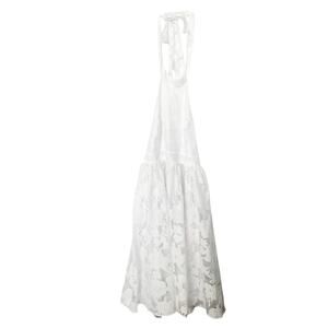 LULUS SLEEVELESS HALTER NECK MESH MAXI DRESS, WOMENS, XL, WHITE, WEDDING/PROM